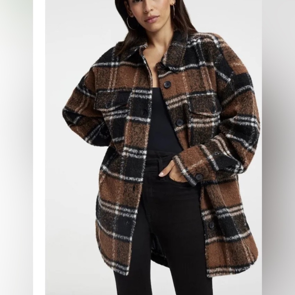 GOOD AMERICAN women’s Brushed Boyfriend Shacket Burnt Caramel Jacket
